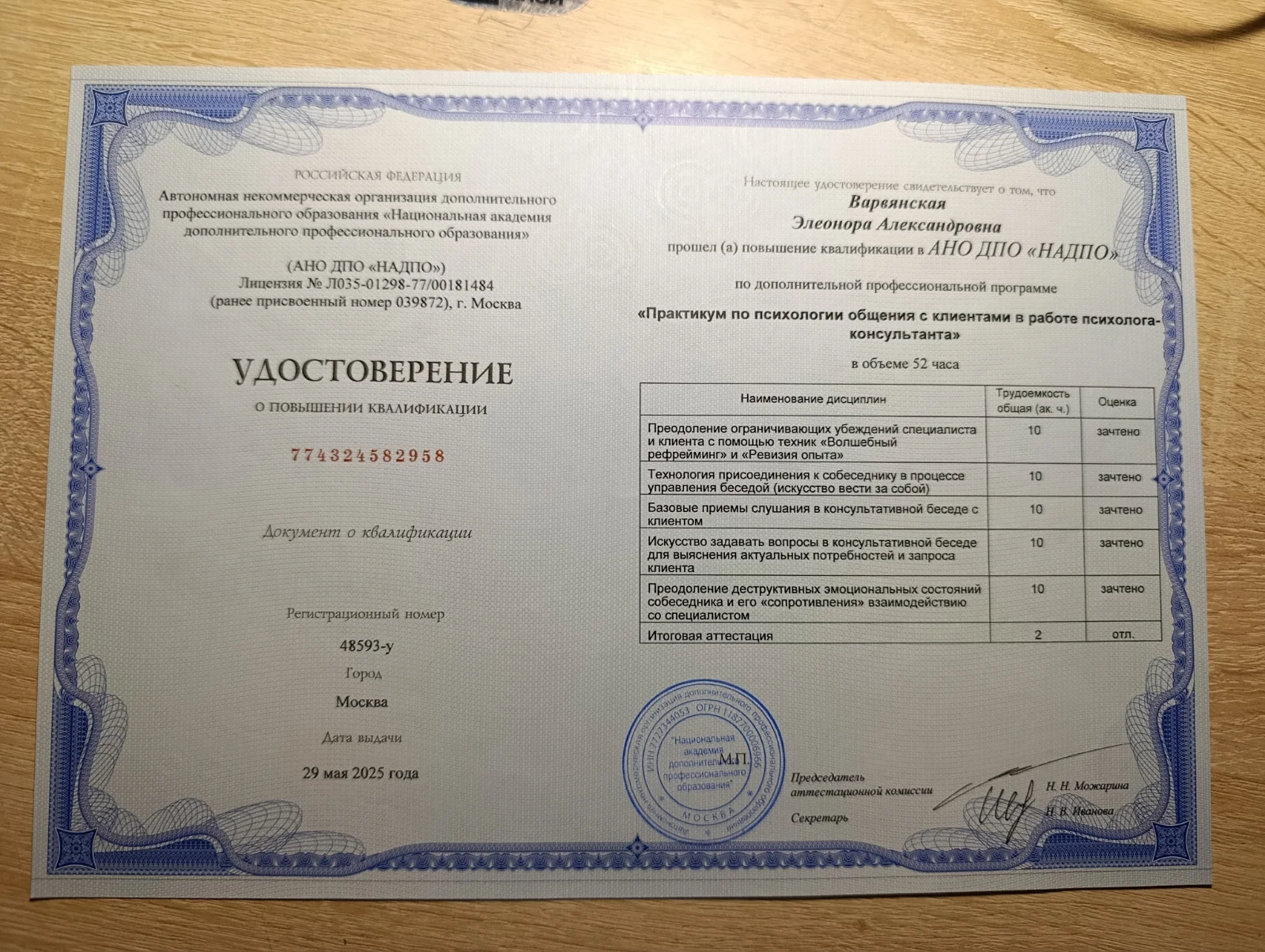 Диплом или сертификат Элеоноры Варвянской № 3